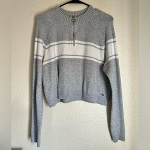 Hollister Cropped Mock-Neck Zipped Stripe Sweater